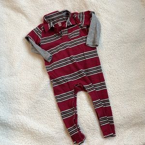 Tea Collection Boys Red Stripe Polo Romper - 12-18 - GUC